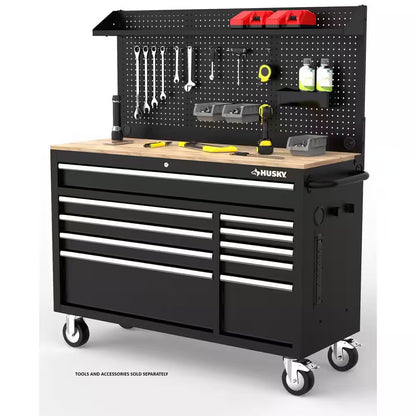 Modular Tool Storage 52 In. W Standard Duty Black Mobile Workbench Cabinet with Pegboard