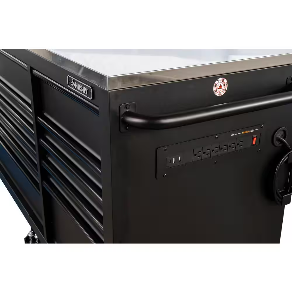 96 In. W X 24 In. D 16-Drawer Heavy-Duty Mobile Workbench with Stainless Steel Top in Matte Black