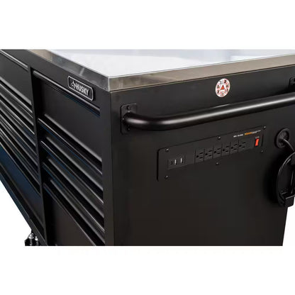 96 In. W X 24 In. D 16-Drawer Heavy-Duty Mobile Workbench with Stainless Steel Top in Matte Black