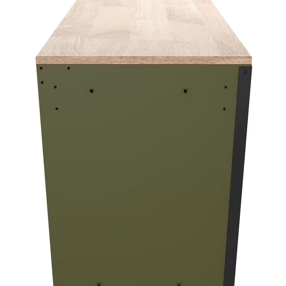 Standard-Duty 52 In. W 10-Drawer Matte Army Green Mobile Workbench Cabinet with Solid Wood Top
