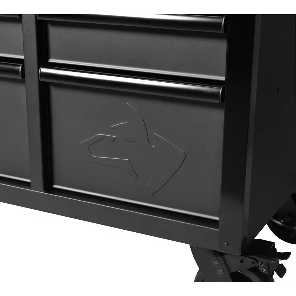 61 In. W X 23 In. D Heavy Duty 15-Drawer Mobile Workbench Tool Chest with Solid Wood Top in Matte Black