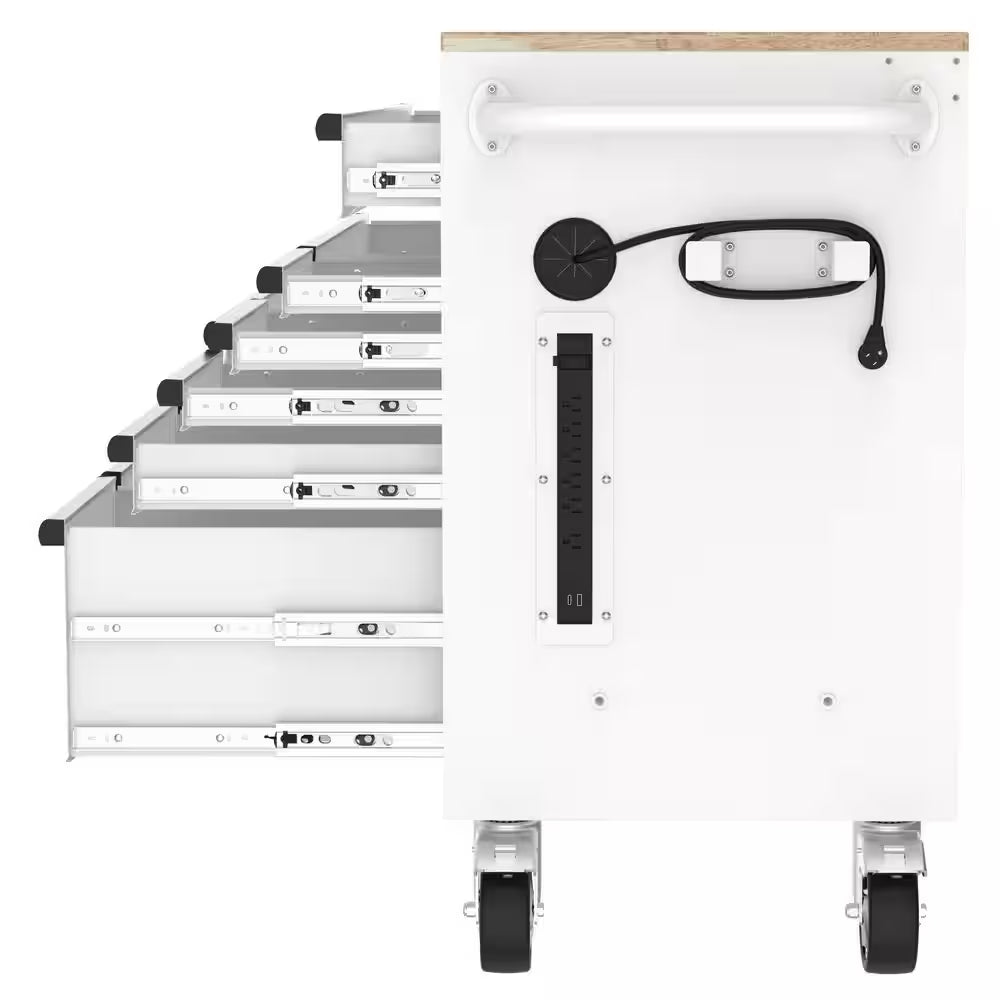 Modular Tool Storage 52 In. W White Mobile Workbench Cabinet