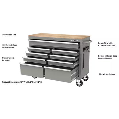 Tool Storage 46 In. W Gloss Gray Mobile Workbench Cabinet