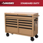 Standard Duty 46 In. W X 18 In. D 9-Drawer Gloss Tan Mobile Workbench Cabinet with Solid Wood Top