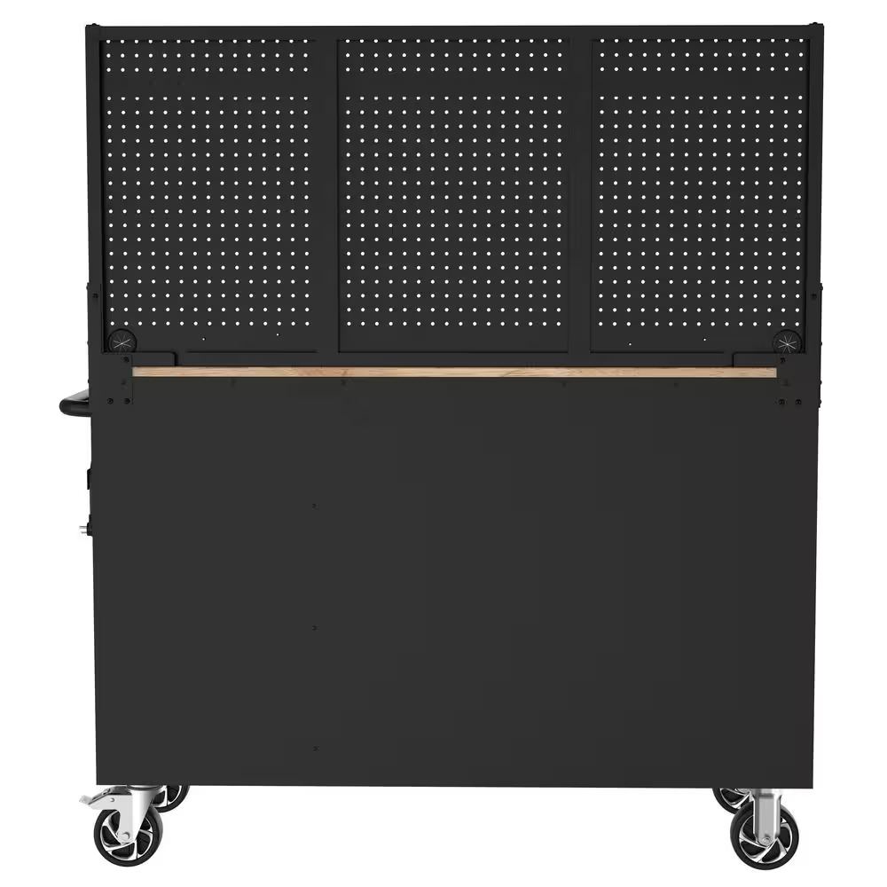 Modular Tool Storage 52 In. W Standard Duty Black Mobile Workbench Cabinet with Pegboard