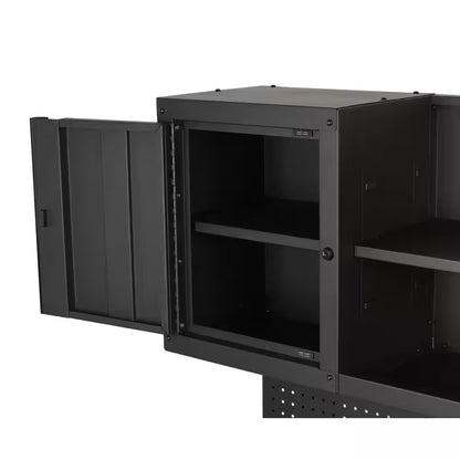 56 In. W X 27.6 In. D 10-Drawer Matte Black Heavy-Duty Mobile Workbench with Pegboard and Top Cabinets