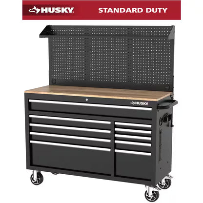 Modular Tool Storage 52 In. W Standard Duty Black Mobile Workbench Cabinet with Pegboard