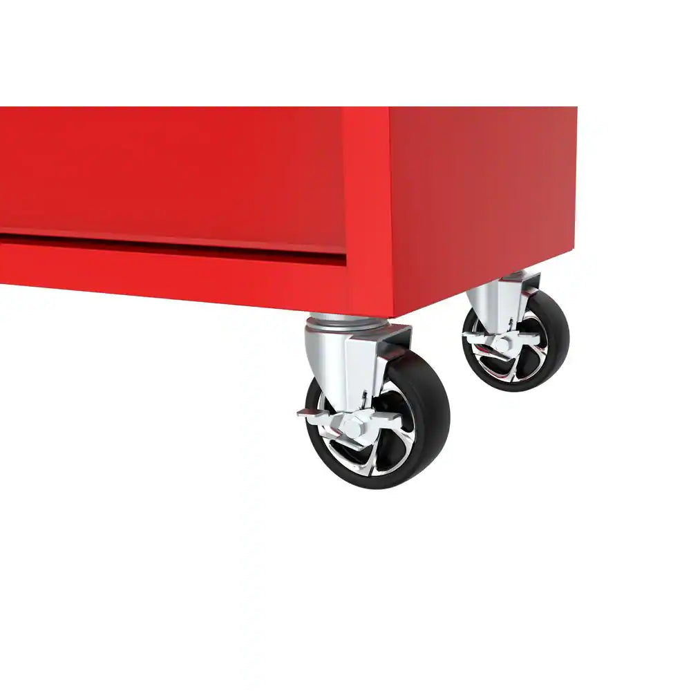 Tool Storage 46 In. W X 18 In. D 9-Drawer Gloss Red Mobile Workbench Cabinet