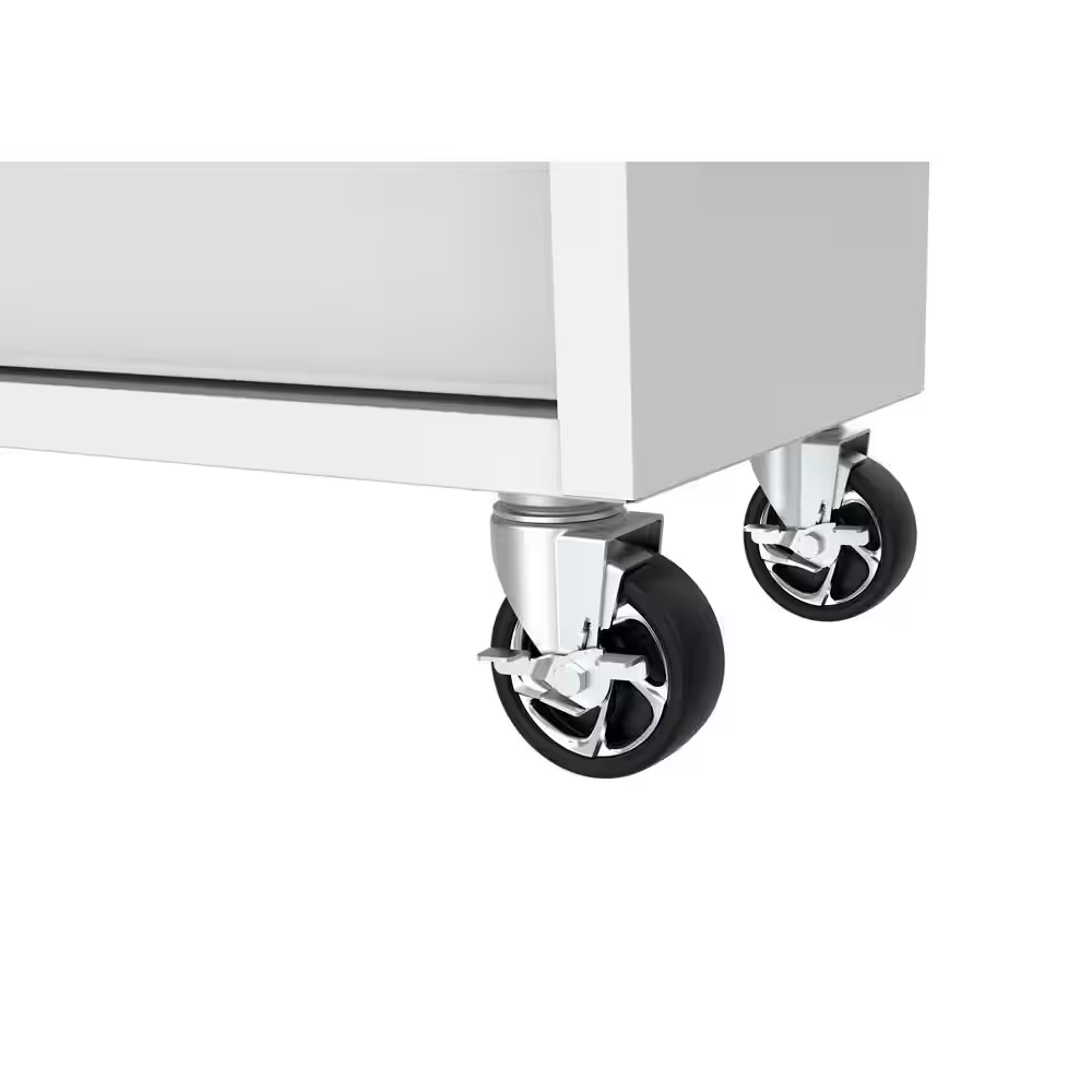 Tool Storage 46 In. W X 18 In. D 9-Drawer Gloss White Mobile Workbench Cabinet