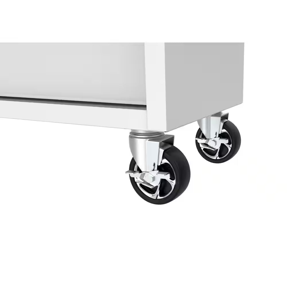 Tool Storage 46 In. W X 18 In. D 9-Drawer Gloss White Mobile Workbench Cabinet