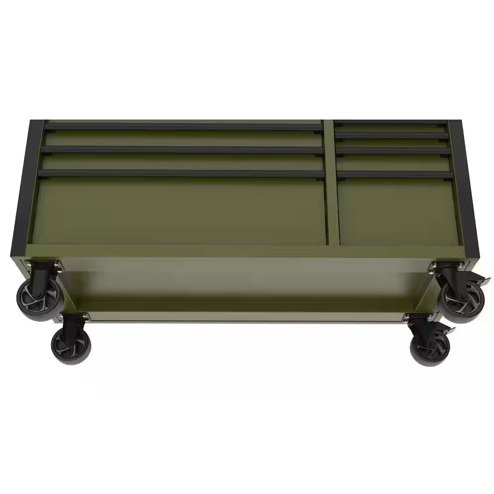 Standard-Duty 52 In. W 10-Drawer Matte Army Green Mobile Workbench Cabinet with Solid Wood Top