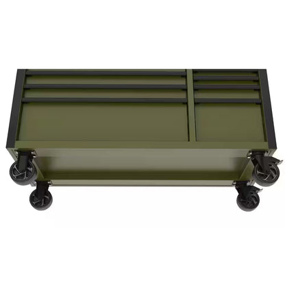 Standard-Duty 52 In. W 10-Drawer Matte Army Green Mobile Workbench Cabinet with Solid Wood Top