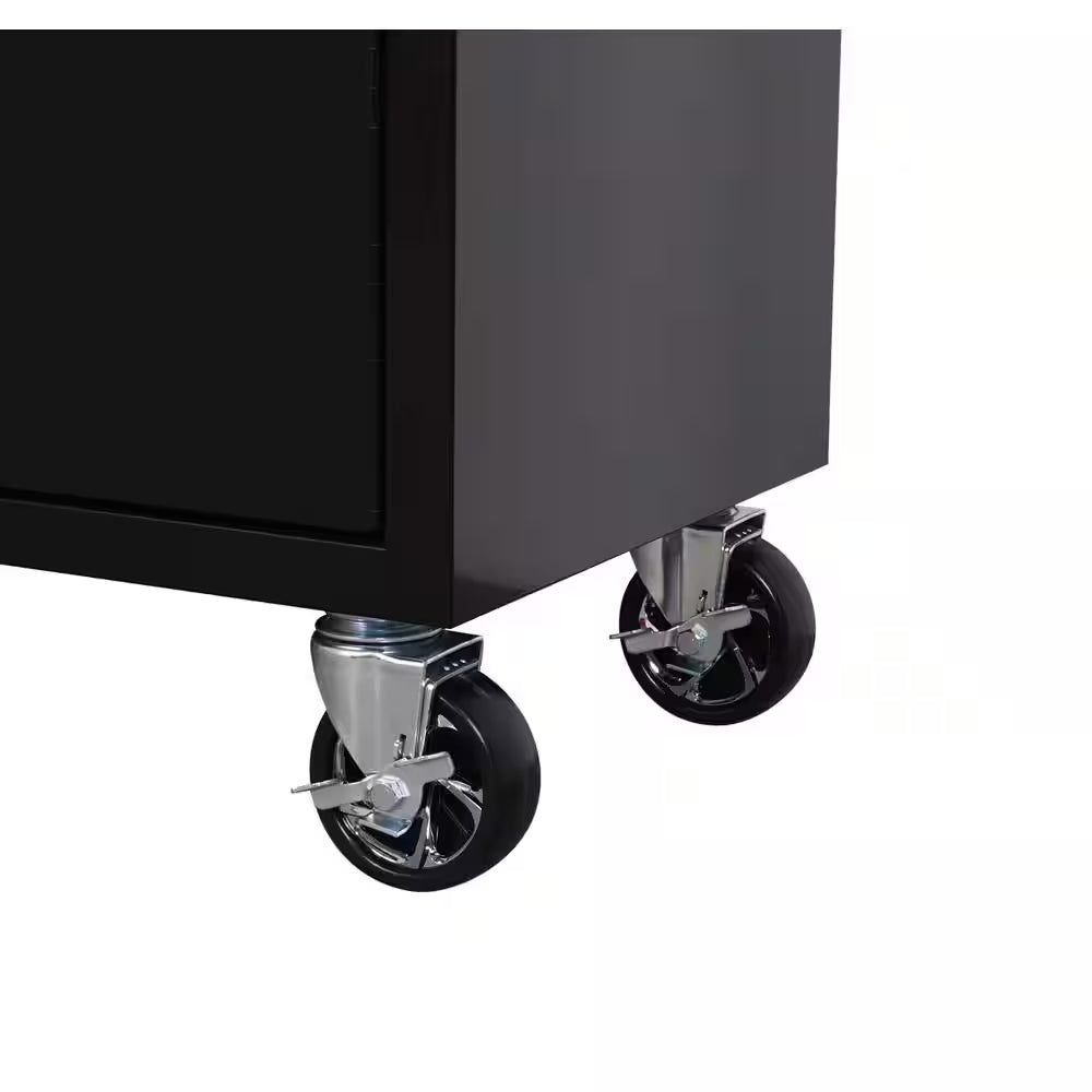Standard Duty 72 In. W X 20 In. D 10-Drawer Gloss Black Mobile Workbench Cabinet with Solid Wood Top