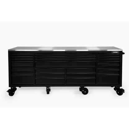 Tool Storage Heavy Duty 96 In. W X 24 In. D Matte Black Mobile Workbench Cabinet with Stainless Steel Top